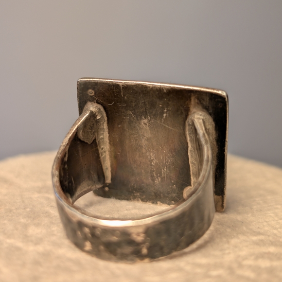 Rare Vintage Sterling Silver Turquoise Shadow Box Ring Size 9 - Picture 8 of 12